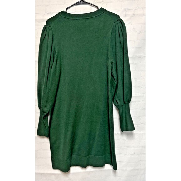 Vince Camuto Green Sweater Dress Balloon Sleeves Size L Stretch Knit Knee Long - Picture 5 of 8